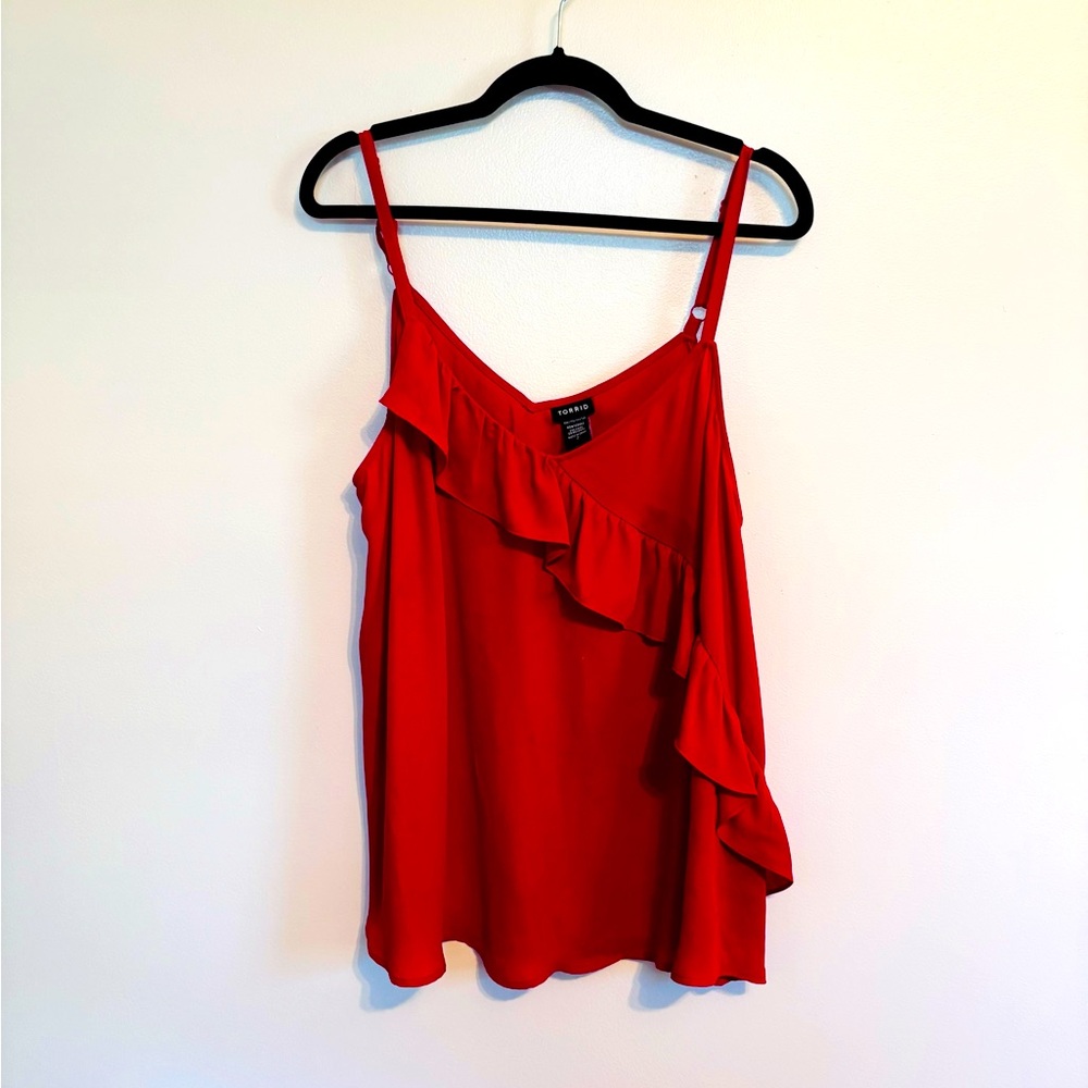 NWT Torrid red blouse cami with ruffle detail. One strap needs to be